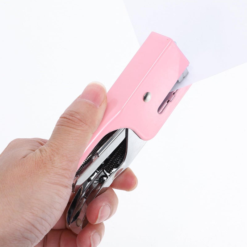 Metal Handheld Push Stapler Macaron Pink For Office Home Crafting Supplies - Image 4