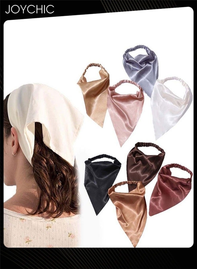 Joychic 8 قطع رباط رأس ساتان لامع ناعم مثل الحرير للنساء مثلث شكل وشاح شعر مرن رباط شعر DIY توربان باندانا غطاء رأس لملحقات الشعر - Image 1