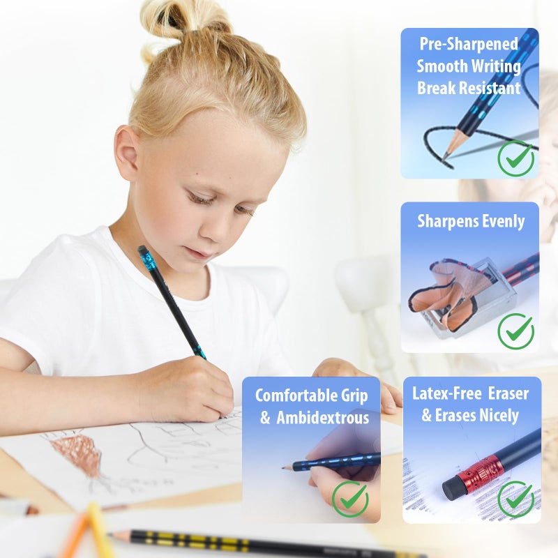 REDVANTA Pre-Sharpened Pencils #2 HB With Erasers, Soft Strong Lead Pencil for Smooth Writing, Drawing and Sketching, School Pencils for Kids, Comfort Grip, Break Resistance, 12 Count - Image 3