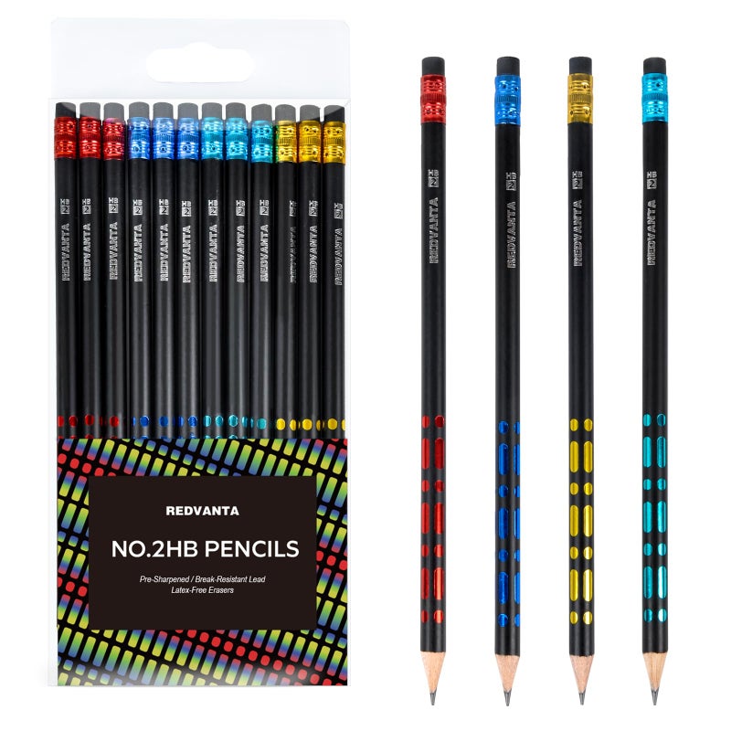 REDVANTA Pre-Sharpened Pencils #2 HB With Erasers, Soft Strong Lead Pencil for Smooth Writing, Drawing and Sketching, School Pencils for Kids, Comfort Grip, Break Resistance, 12 Count - Image 1