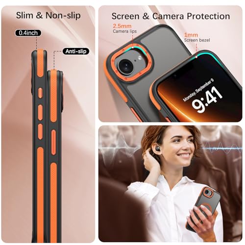 BENTOBEN Magnetic for iPhone 16e Case 2025 [Compatible with Magsafe] [Military-Grade Protection] Matte Slim Thin Anti-Slip Anti-Yellow Women Men Phone Cases for iPhone 16e 6.1" 2025, Orange/Black - Image 4