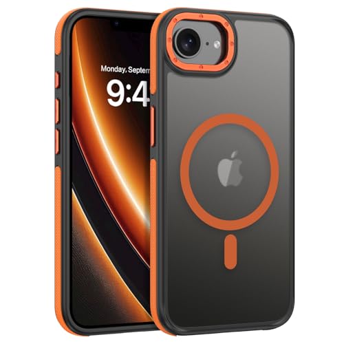 BENTOBEN Magnetic for iPhone 16e Case 2025 [Compatible with Magsafe] [Military-Grade Protection] Matte Slim Thin Anti-Slip Anti-Yellow Women Men Phone Cases for iPhone 16e 6.1" 2025, Orange/Black - Image 1