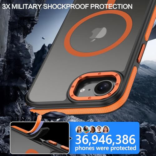 BENTOBEN Magnetic for iPhone 16e Case 2025 [Compatible with Magsafe] [Military-Grade Protection] Matte Slim Thin Anti-Slip Anti-Yellow Women Men Phone Cases for iPhone 16e 6.1" 2025, Orange/Black - Image 3
