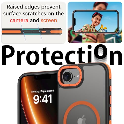 BENTOBEN Magnetic for iPhone 16e Case 2025 [Compatible with Magsafe] [Military-Grade Protection] Matte Slim Thin Anti-Slip Anti-Yellow Women Men Phone Cases for iPhone 16e 6.1" 2025, Orange/Black - Image 5
