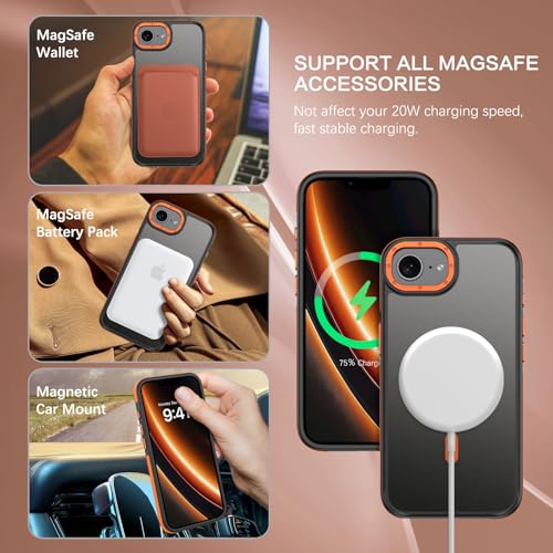 BENTOBEN Magnetic for iPhone 16e Case 2025 [Compatible with Magsafe] [Military-Grade Protection] Matte Slim Thin Anti-Slip Anti-Yellow Women Men Phone Cases for iPhone 16e 6.1" 2025, Orange/Black - Image 2