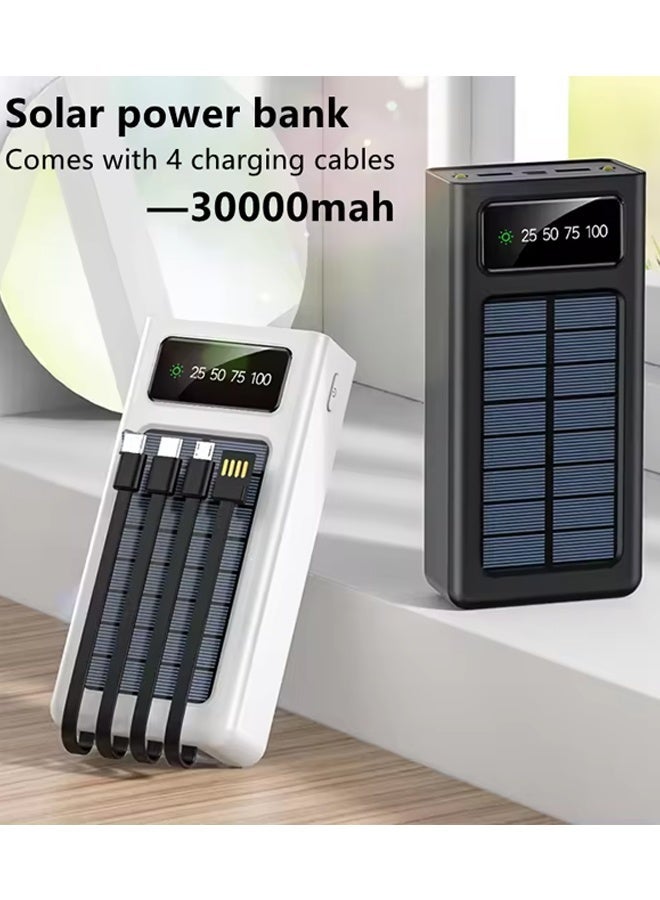 30000mAh Solar Power Bank with Fast Charging – High-Capacity External Battery Pack for Phones and Tablets | Portable Black Power Bank with Built-In Cable - Image 3