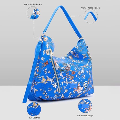 Caprese Fiorella Hobo LargeBlue Shoulder Bag for Women| Stylish, Versatile Handbag for Everyday Use | Perfect for Casual Outings, Work| Spacious Design with Comfortable Adjustable & Detachable Strap - Image 3