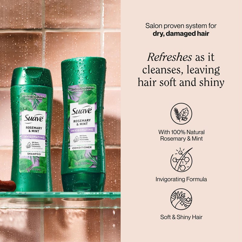 Suave Shampoo and Conditioner Set, Rosemary & Mint - Invigorating Rosemary Mint Clarifying Shampoo & Conditioner, Hair Strengthening, Scented, 12.6 Oz Ea (2 Piece Set) - Image 2