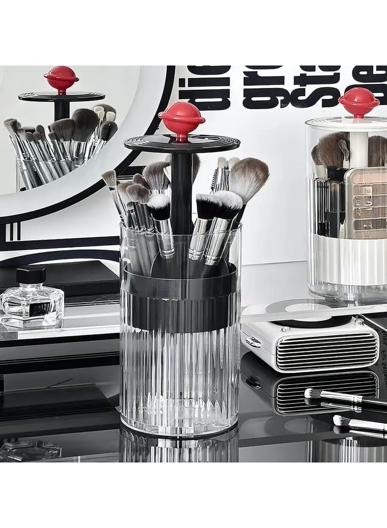 QSHOP Modern Newest Design 2025 Makeup Brush Holder with Lid, Waterproof and Dustproof Transparent Makeup Brush Storage Organizer, Cosmetic Storage for Vanity and Bathroom, No Stuck Bristles - Image 1