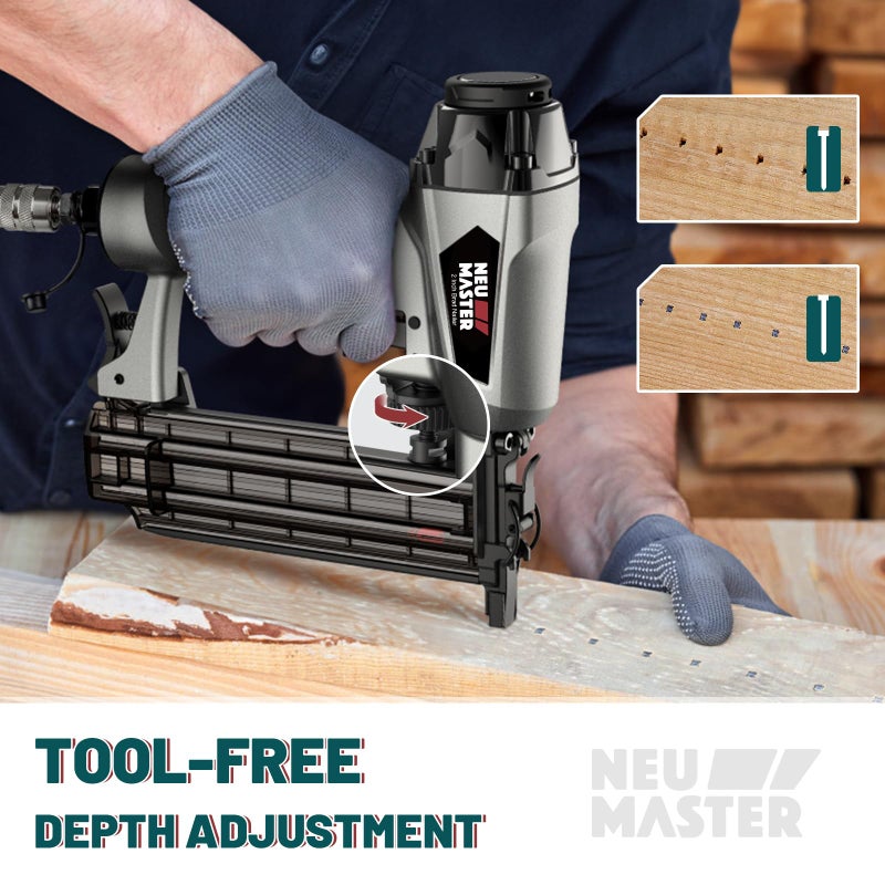 NEU MASTER Pneumatic Brad Nailer, 18 Gauge Nail Gun Fires 5/8-Inch to 2-Inch Brad Nails with Carrying Case, Safety Glasses, 800pcs Nails(Used with Air Compressor) - Image 3