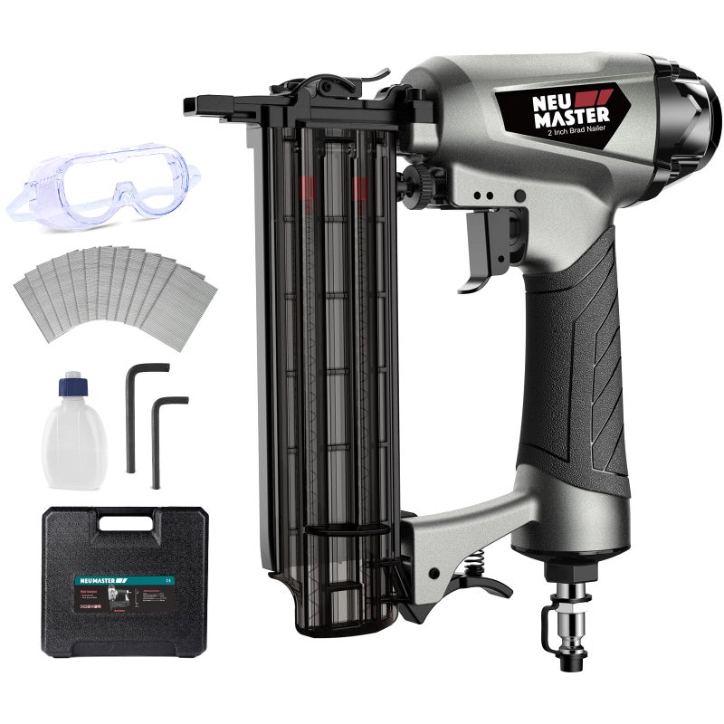 NEU MASTER Pneumatic Brad Nailer, 18 Gauge Nail Gun Fires 5/8-Inch to 2-Inch Brad Nails with Carrying Case, Safety Glasses, 800pcs Nails(Used with Air Compressor) - Image 1