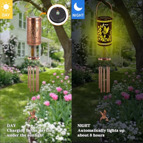 Howarmer Solar Wind Chimes for Outside, 36" Hummingbird Hanging Solar Lantern for Mom, Christmas Windchimes Outdoors Gifts,Garden Decor led Lights Wind Chime for Patio Yard, for Women Grandma - Image 3