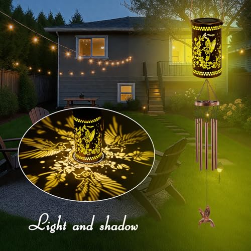 Howarmer Solar Wind Chimes for Outside, 36" Hummingbird Hanging Solar Lantern for Mom, Christmas Windchimes Outdoors Gifts,Garden Decor led Lights Wind Chime for Patio Yard, for Women Grandma - Image 2