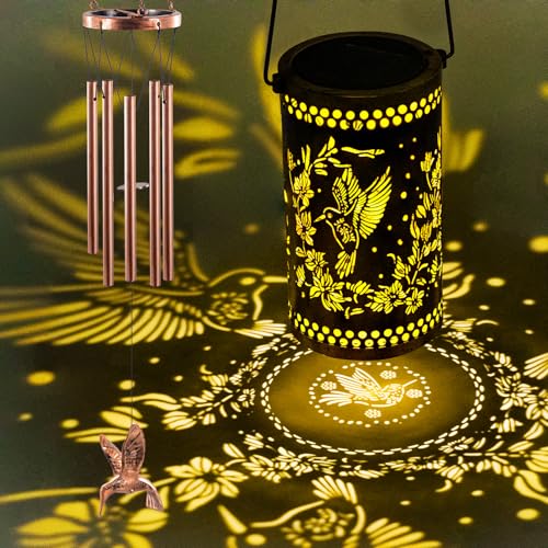 Howarmer Solar Wind Chimes for Outside, 36" Hummingbird Hanging Solar Lantern for Mom, Christmas Windchimes Outdoors Gifts,Garden Decor led Lights Wind Chime for Patio Yard, for Women Grandma - Image 1