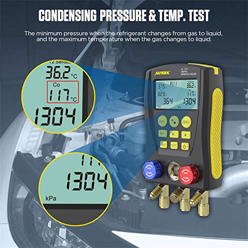Autool عداد قياس الضغط الرقمي للتبريد مع مجموعة اختبار لقياس ضغط ودرجة حرارة الفراغ HVAC مع مشبك اختبار وأنبوب لاختبار وصيانة مكيف الهواء والثلاجة - Image 4