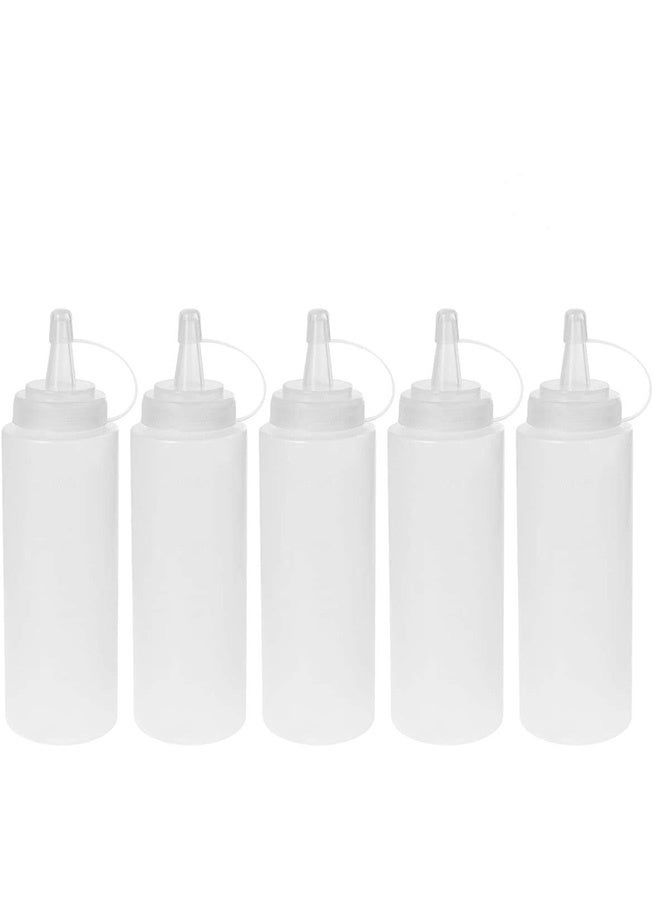 Peachjoy MixColours 5 Pack Plastic Squeeze Bottles with Caps,8 Oz,Best Dispensers for Home and Restaurant Ketchup, Mustard, Mayo, Dressings, Olive Oil, BBQ Sauce- BPA Free  - Image 1