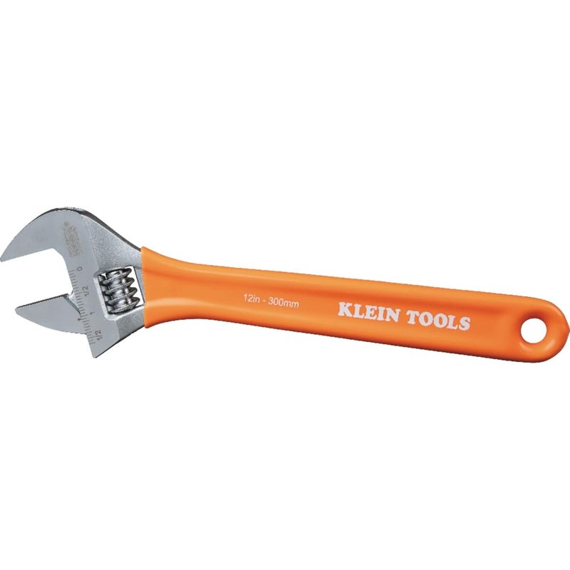 Klein Tools O50712 Adjustable Wrench ExtraCapacity Jaw Forged HeatTreated Alloy Steel SAE Metric Scales PlasticDipped Handle 12Inch