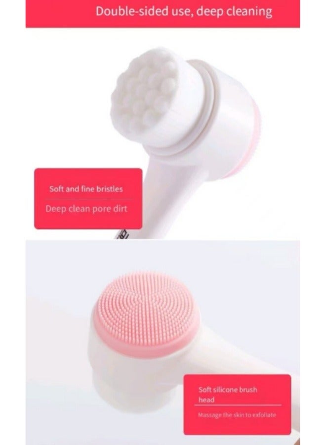 Generic Double Sided Face Brush, 3D Stand Vertical Silicone Facial Wash Brush, 2 in 1 Facial Cleansing Brush Pink  - Image 3