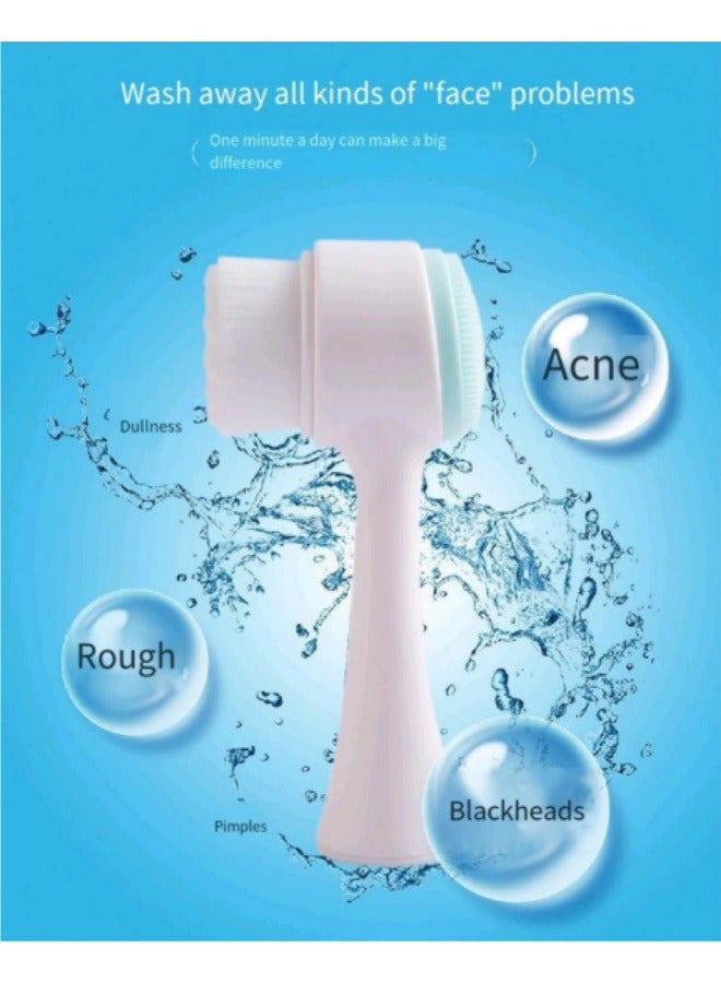 Generic Double Sided Face Brush, 3D Stand Vertical Silicone Facial Wash Brush, 2 in 1 Facial Cleansing Brush Pink  - Image 2