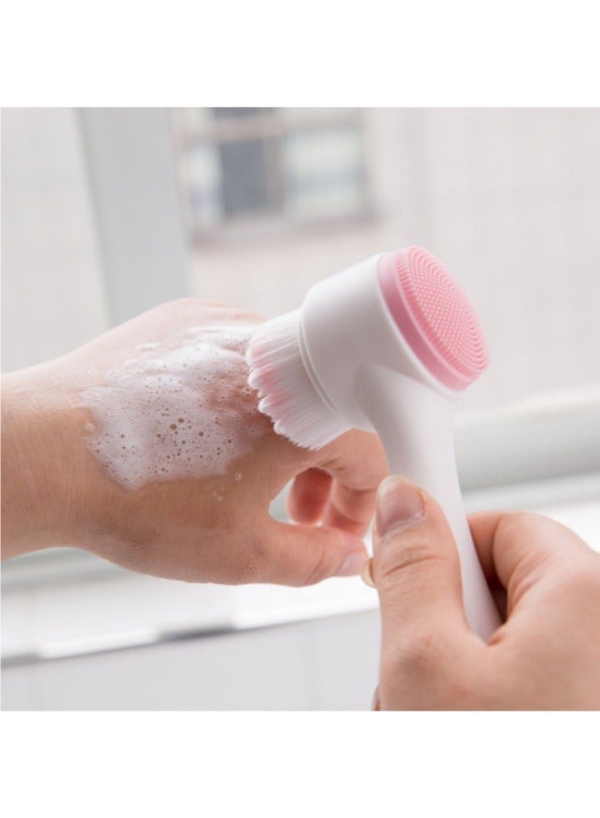 Generic Double Sided Face Brush, 3D Stand Vertical Silicone Facial Wash Brush, 2 in 1 Facial Cleansing Brush Pink  - Image 5