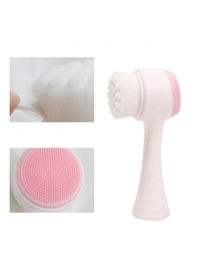 Generic Double Sided Face Brush, 3D Stand Vertical Silicone Facial Wash Brush, 2 in 1 Facial Cleansing Brush Pink  - Image 1