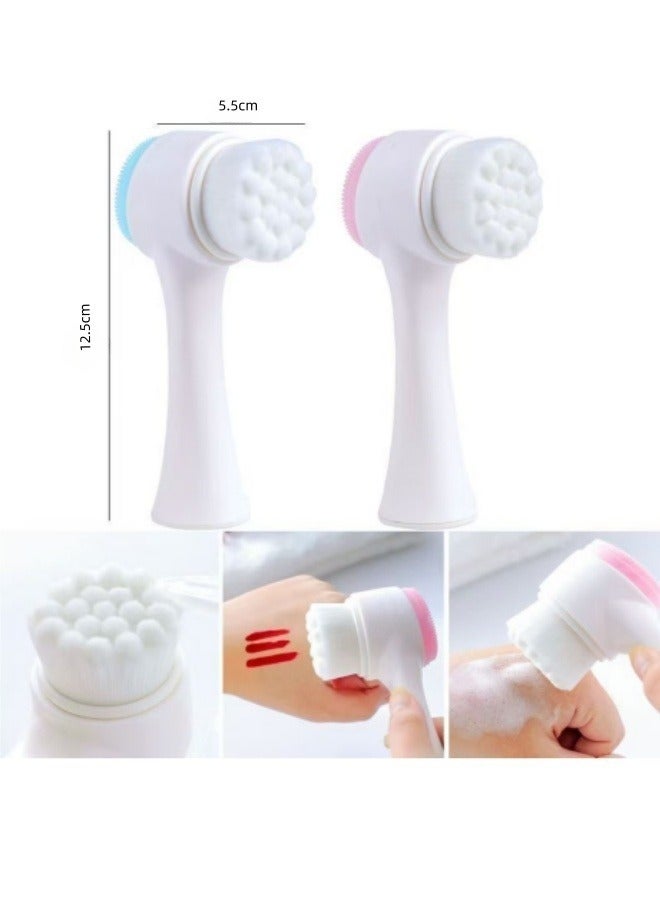 Generic Double Sided Face Brush, 3D Stand Vertical Silicone Facial Wash Brush, 2 in 1 Facial Cleansing Brush Pink  - Image 4