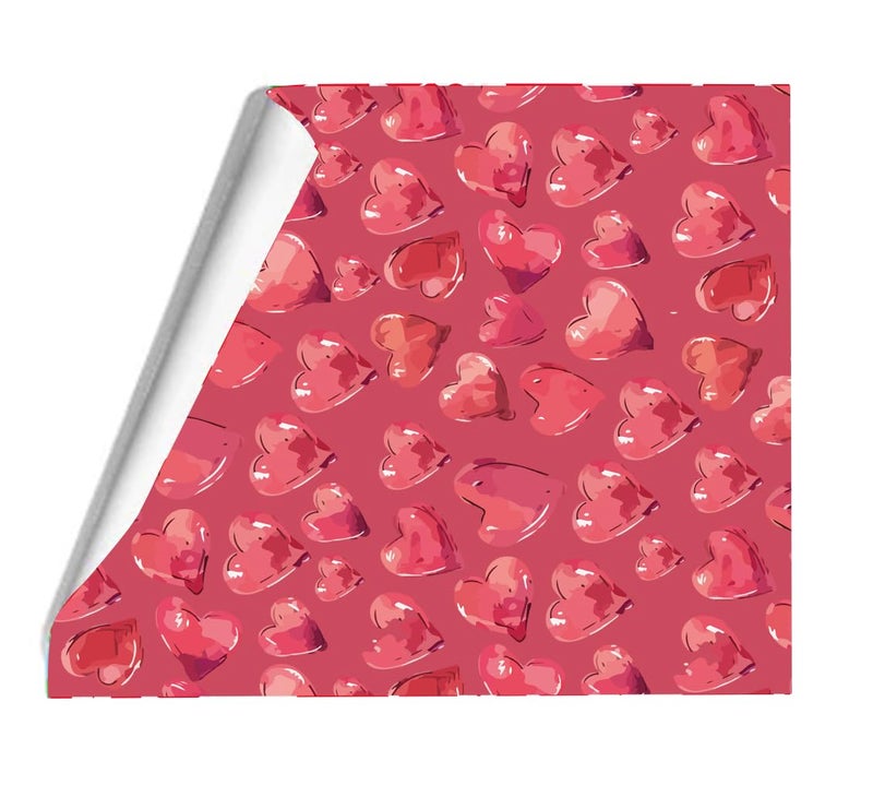 Wrapping Paper, Pink Heart Pattern, Glossy Finish, Gift Wrap Sheet
