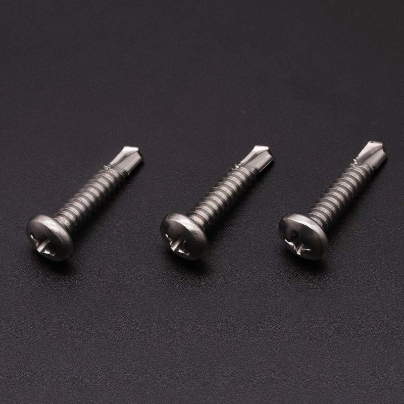 RoyceMart #6 X 1/2"" (100 Pcs) Pan Head Self Drilling Screws For Metal Phillips Drive Self Tapping Sheet Metal Tek Screws 410 Stainless Steel Full Thread No Pre-Drilled Needs - Image 5