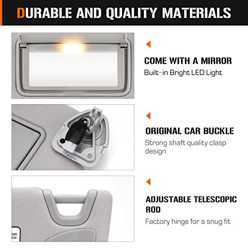 AEagle Sun Visor with Vanity Light for 2013-2018 Nissan Altima Without Sunroof, Right Passenger Side Gray Sunvisor Replacement 96400-3TA2A - Image 2