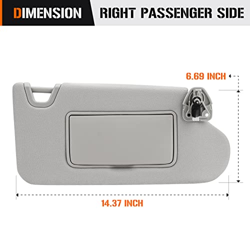 AEagle Sun Visor with Vanity Light for 2013-2018 Nissan Altima Without Sunroof, Right Passenger Side Gray Sunvisor Replacement 96400-3TA2A - Image 5