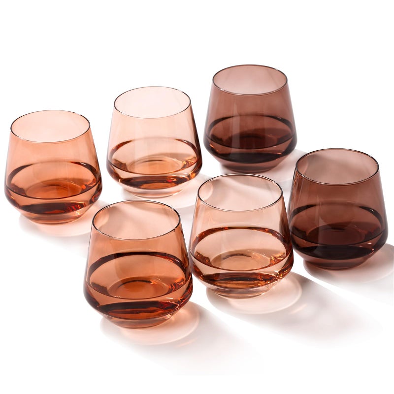COMFIT Stemless Wine Glasses Set 6Hand Blown Colored Wine Glasses Stemless 15oz Venus Colored Glassware for Wine or Soft DrinksUnique Wine Gifts for WeddingAnniversary - Image 2