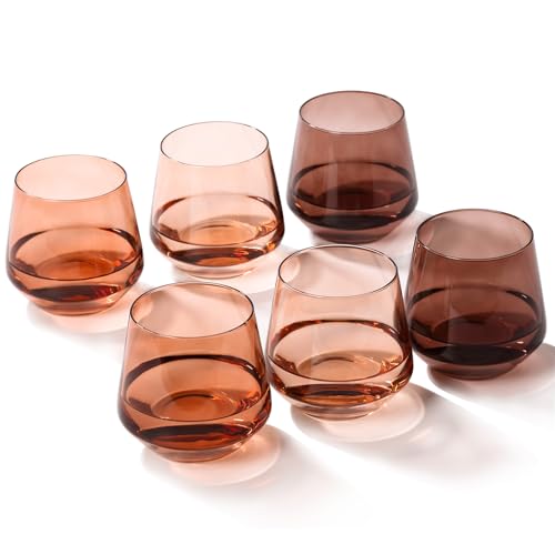 COMFIT Stemless Wine Glasses Set 6Hand Blown Colored Wine Glasses Stemless 15oz Venus Colored Glassware for Wine or Soft DrinksUnique Wine Gifts for WeddingAnniversary - Image 1