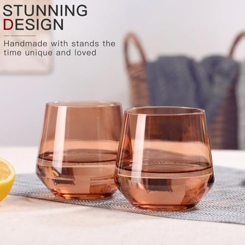 COMFIT Stemless Wine Glasses Set 6Hand Blown Colored Wine Glasses Stemless 15oz Venus Colored Glassware for Wine or Soft DrinksUnique Wine Gifts for WeddingAnniversary - Image 3