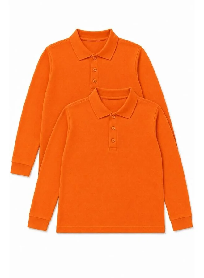 Perendi Unisex Children 2-Pack Long Sleeve Polo Neck School T‑Shirt.