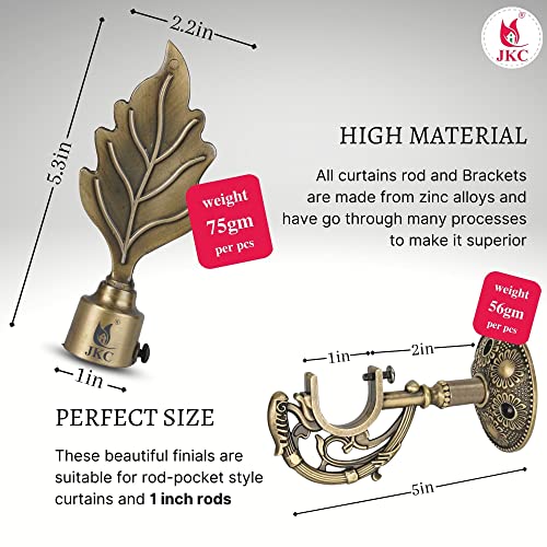 JKC Antique Look Zinc Alloy Leaf Curtain Brackets and Holders - Curtain Bracket Set with Curtain Knobs and Rod End Cap, Ideal Curtain Knob Solution - Bracket 10 Holder 10 - Image 2