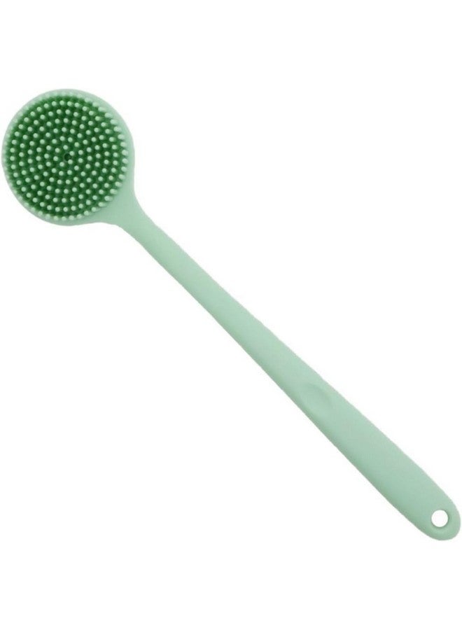 N M Z Double Sided Silicone Long Handle Bath Brush,Back Scrubber Bath Body Shower Brush Green (Pack of 1) - Image 1