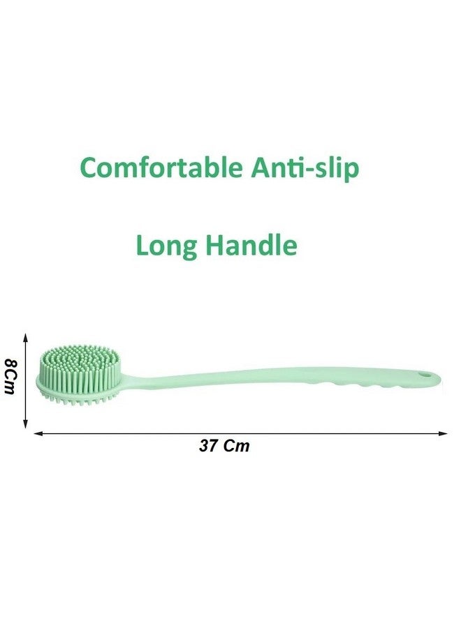 N M Z Double Sided Silicone Long Handle Bath Brush,Back Scrubber Bath Body Shower Brush Green (Pack of 1) - Image 3