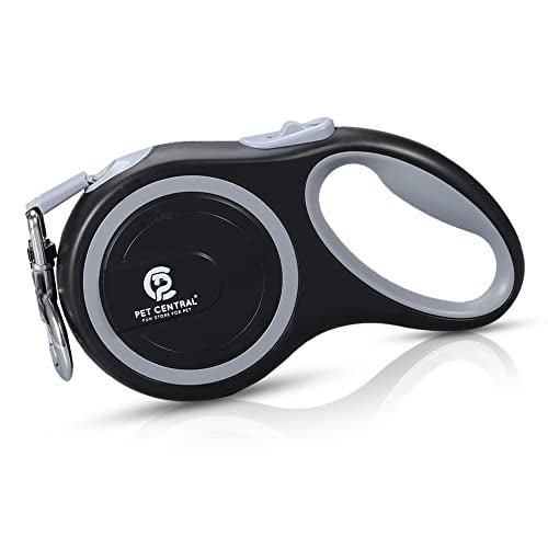 Pet Central Retractable Dog Leash - 16 Feet Quick-Lock Nylon Tape Dog Chain - 360° Tangle-Free, Anti-Slip Cat & Dog Rope - Small, Medium, Large (Up to 110Lbs/50Kg), Black, 5M - Image 1