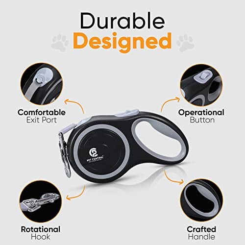 Pet Central Retractable Dog Leash - 16 Feet Quick-Lock Nylon Tape Dog Chain - 360° Tangle-Free, Anti-Slip Cat & Dog Rope - Small, Medium, Large (Up to 110Lbs/50Kg), Black, 5M - Image 3