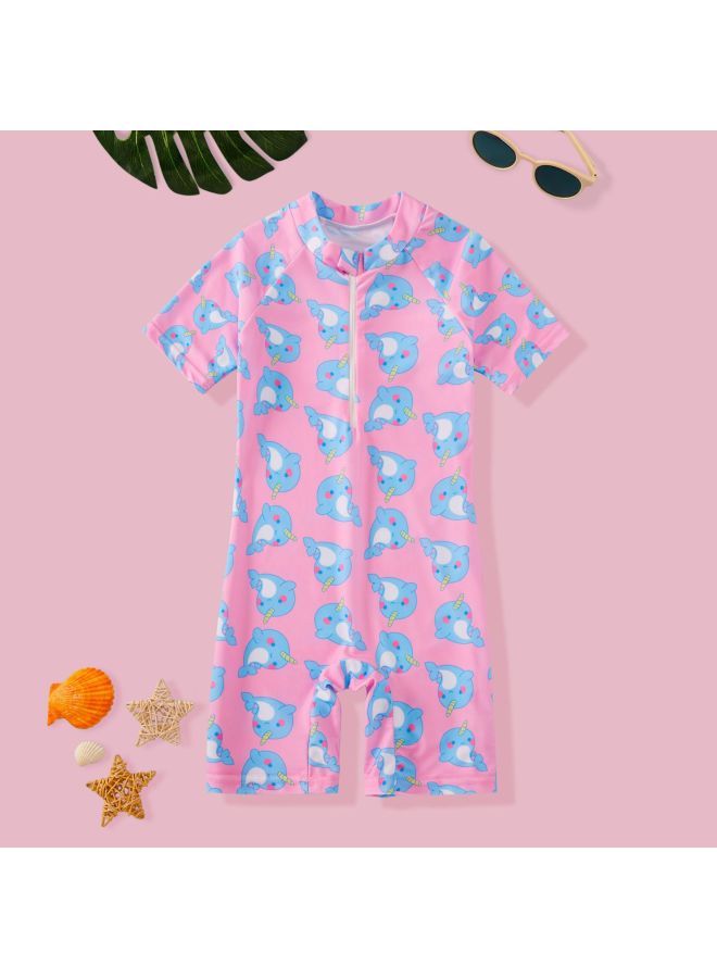 New Girls' Swimsuit Cartoon Short-sleeved Children's Swimming Suit 3-year-old 6-year-old Men's Swimsuit Suit Swimming Cap