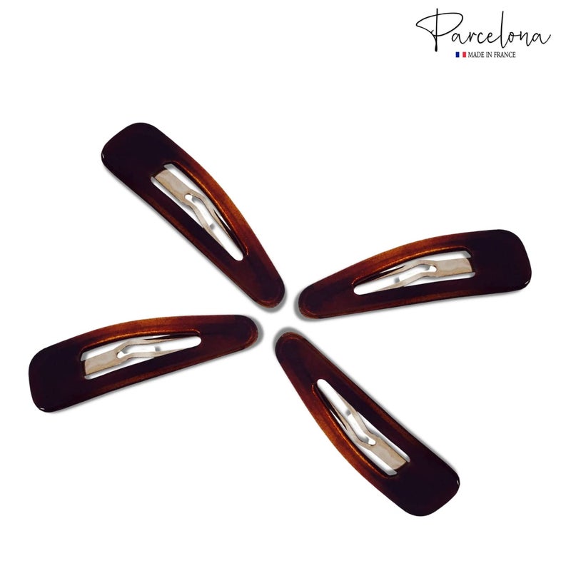 Parcelona French Mini Set of 4 Small Celluloid Acetate Snap Hair Clips No Slip Fashion Durable Styling Women Hair Accessories Girls Snap Hair Barrette, Made in France (Tortoise Shell Brown) - Image 5