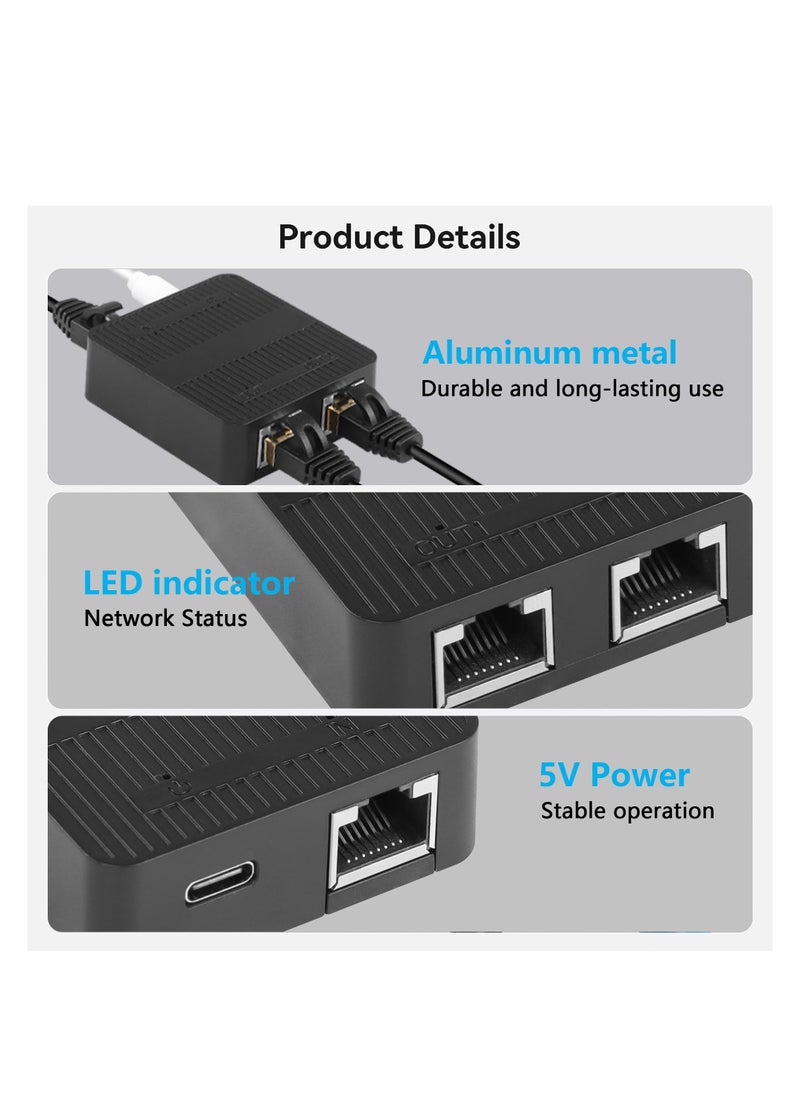 RJ45 Ethernet Splitter Adapter Gigabit, RJ45 Network Splitter 1 to 2 , Cat5, Cat6, Cat7 RJ45 Network Extension Connector, 2 Ports Devices Share The Internet at The Same Time (black)