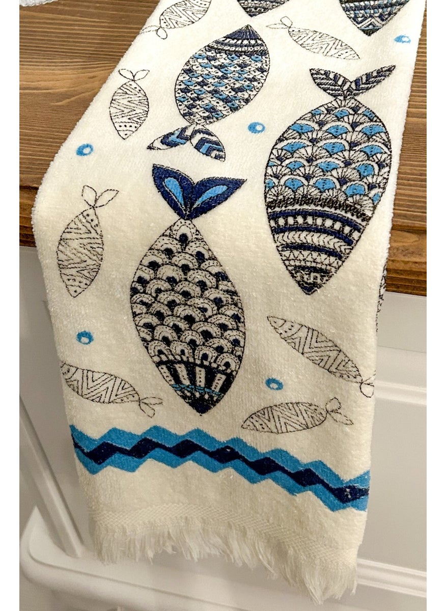 Cnr Garden 5 Piece Fringed Cotton 40x60 cm Cotton Printed Towel Set Hand Face Kitchen Towel Soft Patterned Water Absorbent Set  - Image 2