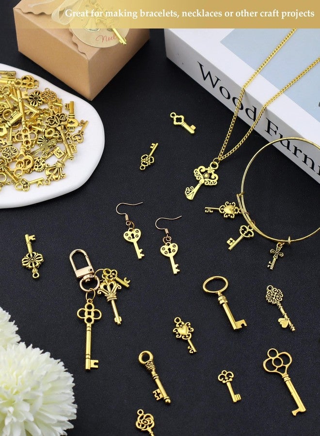 JIALEEY 80 PCS Vintage Skeleton Key Set Charms, Mixed Style Antique Gold Key Set Pendant DIY Charms for Jewelry Making Wedding Party Favors - Image 5