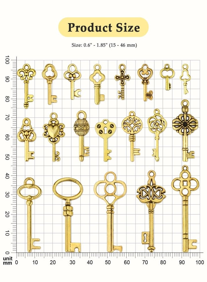 JIALEEY 80 PCS Vintage Skeleton Key Set Charms, Mixed Style Antique Gold Key Set Pendant DIY Charms for Jewelry Making Wedding Party Favors - Image 2