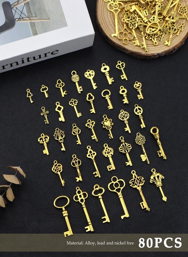 JIALEEY 80 PCS Vintage Skeleton Key Set Charms, Mixed Style Antique Gold Key Set Pendant DIY Charms for Jewelry Making Wedding Party Favors - Image 3
