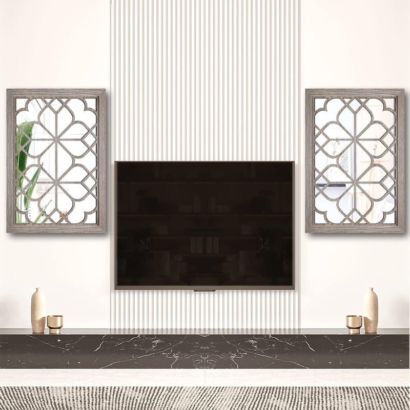 Wocred Set of 2 Rectangular Wall Mirror,Gorgeous Rustic Farmhouse Accent Mirror,Barn Wood Color Entry Mirror for Bathroom Renovation,Bedrooms,Living Rooms and More(11”x15”) - Image 3