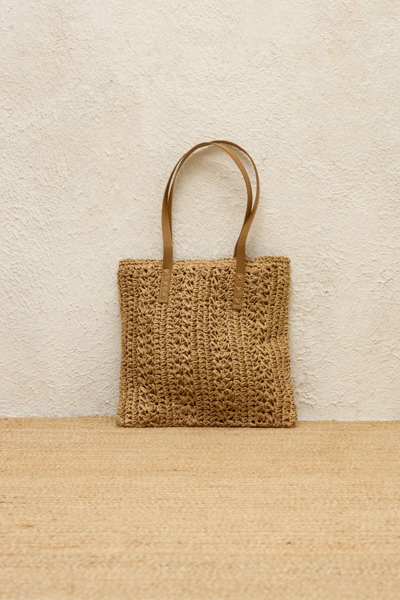 Manuka Patterned Straw Shoulder Bag Natural
