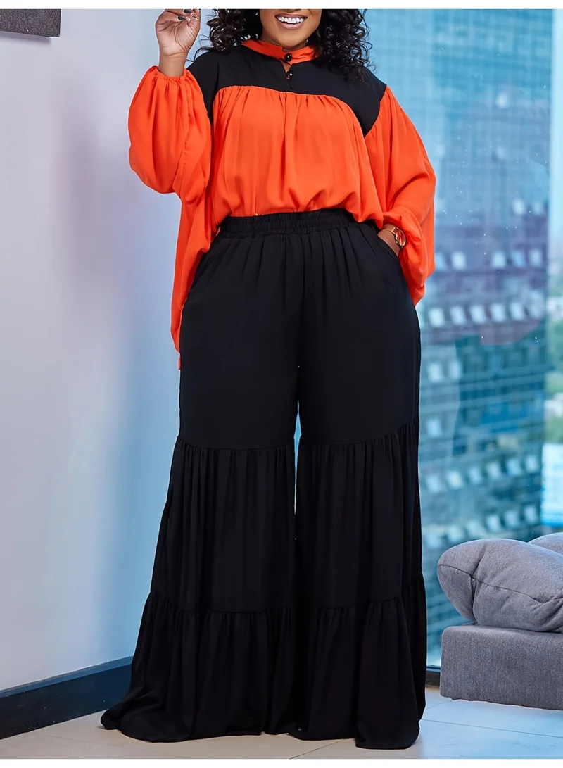SIMPLEE The plus size two-piece set is a fashionable matching top and bottom, suitable for curvaceous women