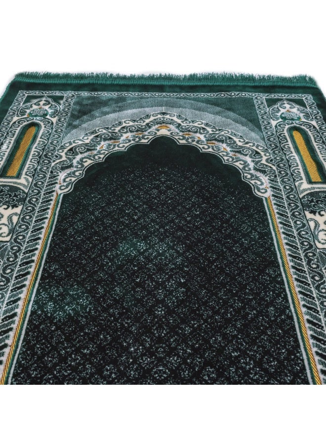 Modefa Modefa Islamic Prayer Rug  Double Plush Large  Wide Velvet Carpet  Traditional Muslim Janamaz Sajada  Thick Turkish Prayer Mat for Men  Women Ramadan or Eid Gift  Floral Mihrab Green  - Image 3